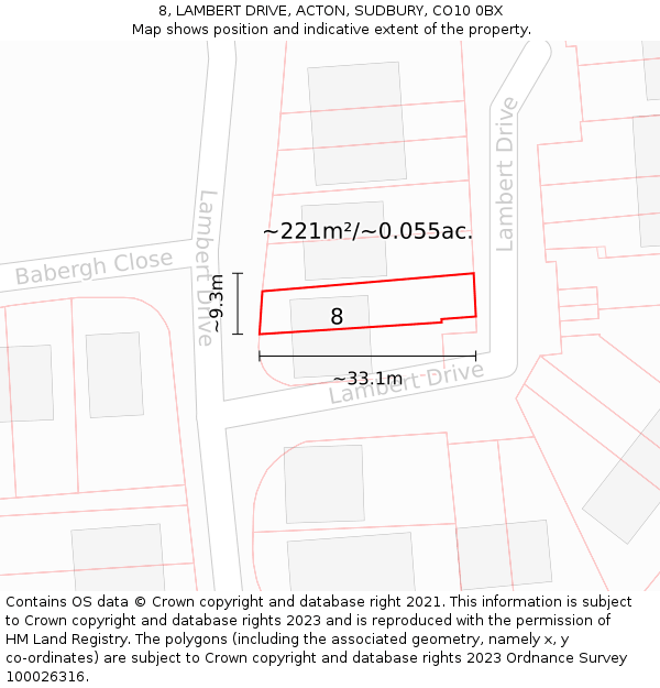 8, LAMBERT DRIVE, ACTON, SUDBURY, CO10 0BX: Plot and title map