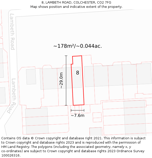 8, LAMBETH ROAD, COLCHESTER, CO2 7FG: Plot and title map