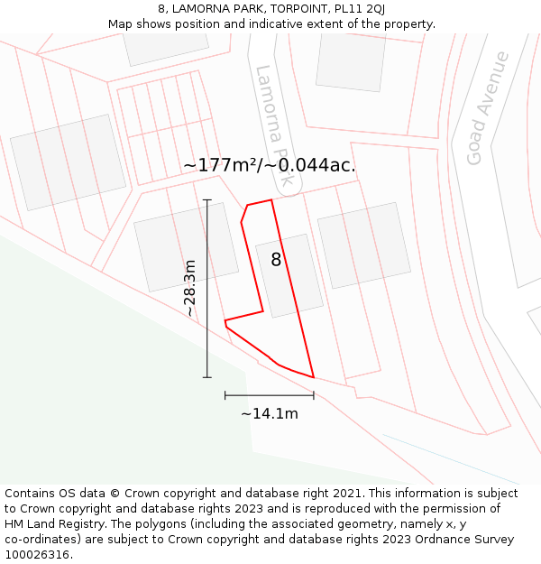 8, LAMORNA PARK, TORPOINT, PL11 2QJ: Plot and title map