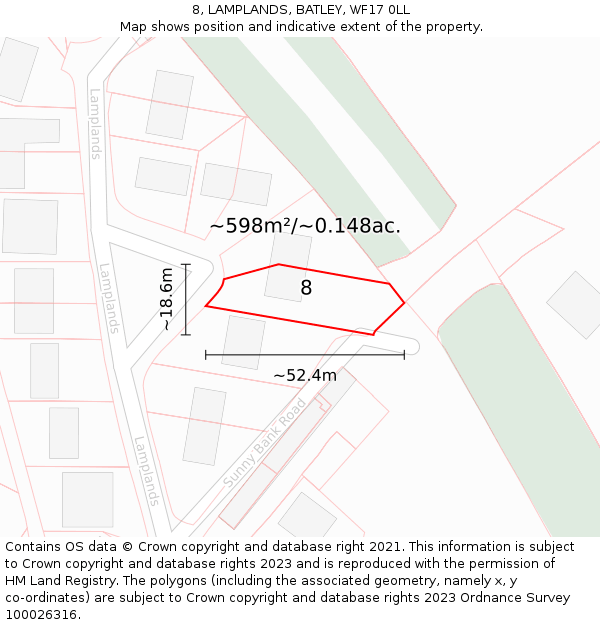 8, LAMPLANDS, BATLEY, WF17 0LL: Plot and title map