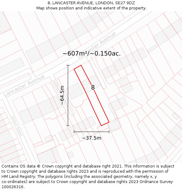 8, LANCASTER AVENUE, LONDON, SE27 9DZ: Plot and title map
