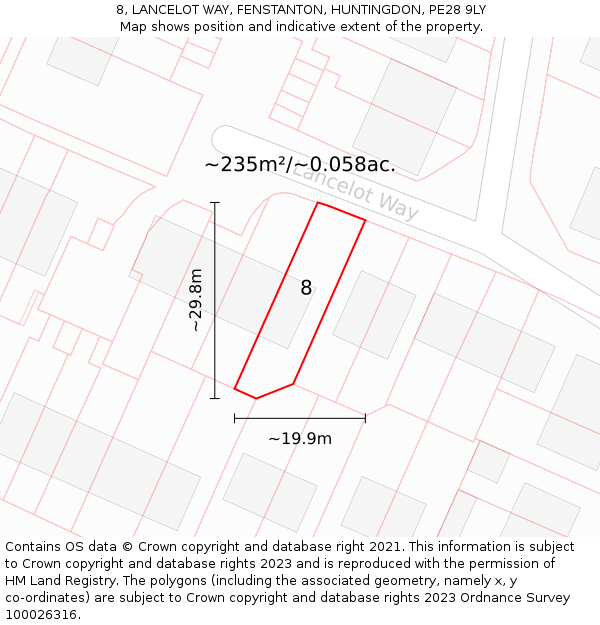 8, LANCELOT WAY, FENSTANTON, HUNTINGDON, PE28 9LY: Plot and title map