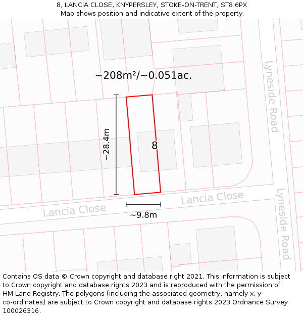 8, LANCIA CLOSE, KNYPERSLEY, STOKE-ON-TRENT, ST8 6PX: Plot and title map