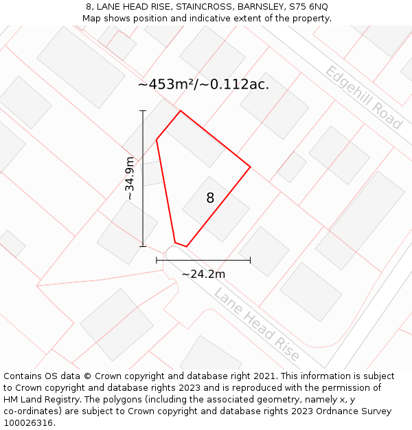 8, LANE HEAD RISE, STAINCROSS, BARNSLEY, S75 6NQ: Plot and title map