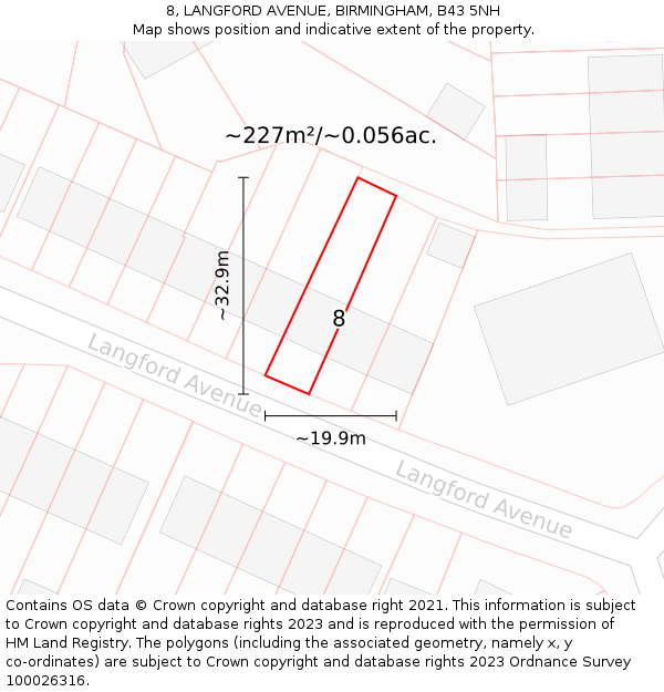 8, LANGFORD AVENUE, BIRMINGHAM, B43 5NH: Plot and title map