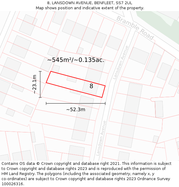 8, LANSDOWN AVENUE, BENFLEET, SS7 2UL: Plot and title map