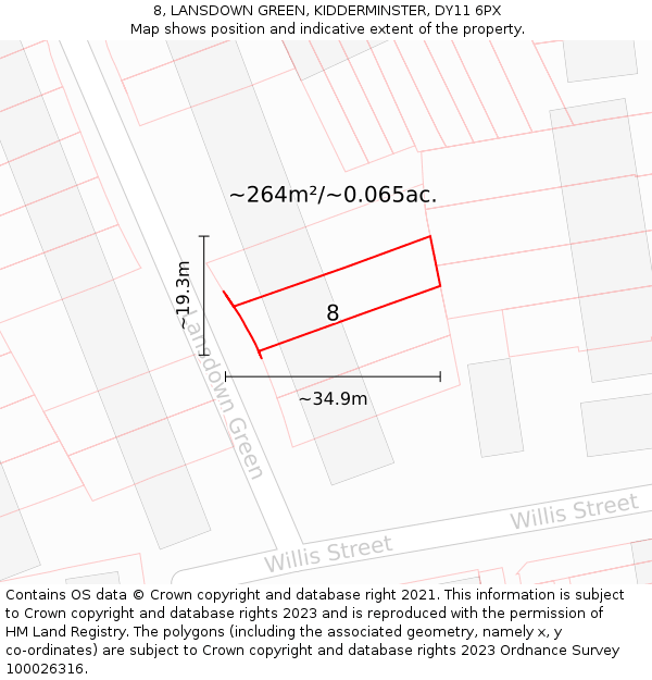 8, LANSDOWN GREEN, KIDDERMINSTER, DY11 6PX: Plot and title map