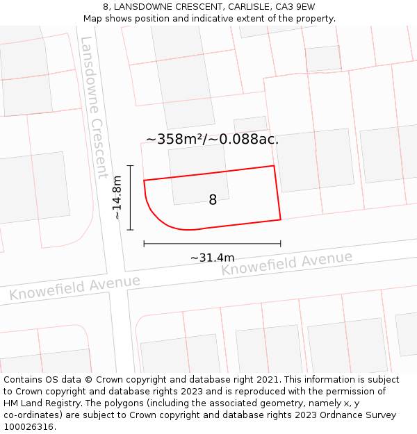 8, LANSDOWNE CRESCENT, CARLISLE, CA3 9EW: Plot and title map