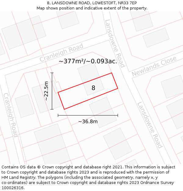 8, LANSDOWNE ROAD, LOWESTOFT, NR33 7EP: Plot and title map