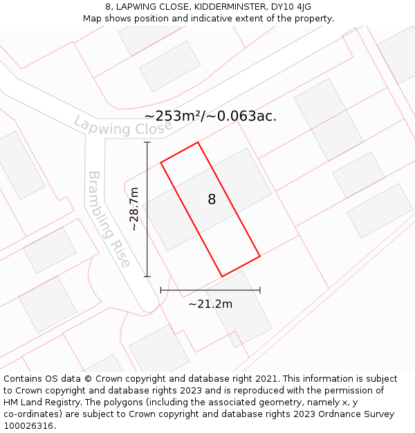 8, LAPWING CLOSE, KIDDERMINSTER, DY10 4JG: Plot and title map