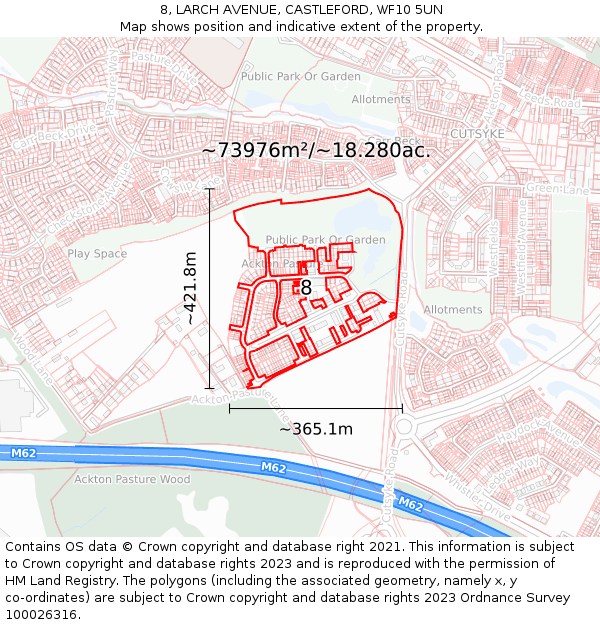 8, LARCH AVENUE, CASTLEFORD, WF10 5UN: Plot and title map