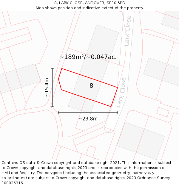 8, LARK CLOSE, ANDOVER, SP10 5PD: Plot and title map