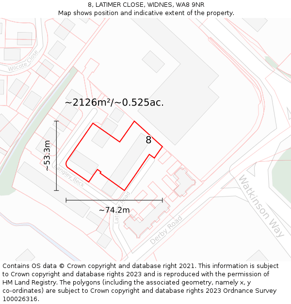 8, LATIMER CLOSE, WIDNES, WA8 9NR: Plot and title map