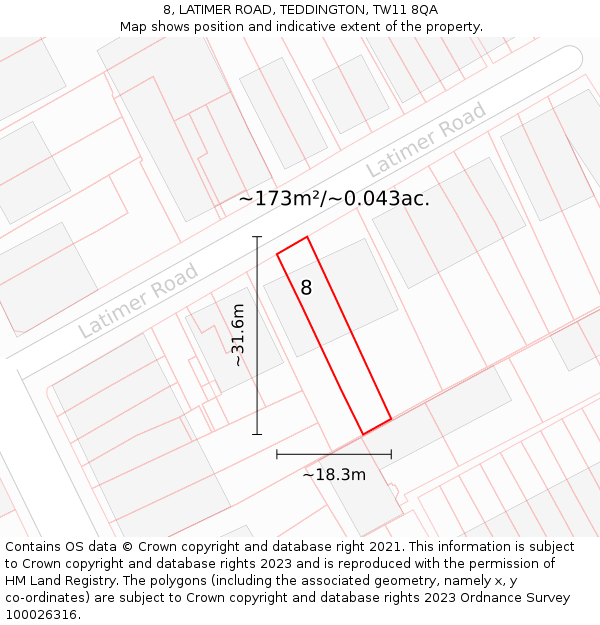 8, LATIMER ROAD, TEDDINGTON, TW11 8QA: Plot and title map