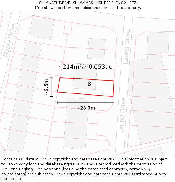 8, LAUREL DRIVE, KILLAMARSH, SHEFFIELD, S21 1FZ: Plot and title map