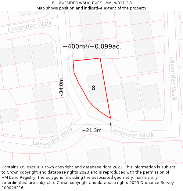 8, LAVENDER WALK, EVESHAM, WR11 2JR: Plot and title map