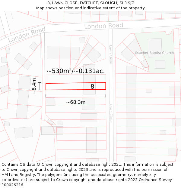 8, LAWN CLOSE, DATCHET, SLOUGH, SL3 9JZ: Plot and title map