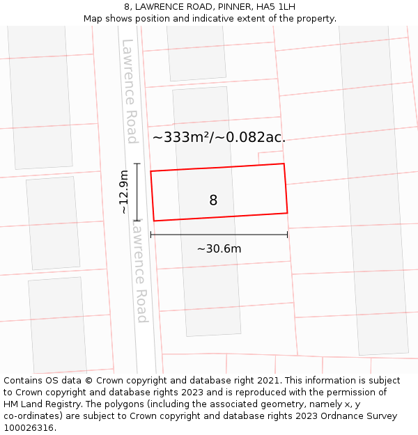8, LAWRENCE ROAD, PINNER, HA5 1LH: Plot and title map