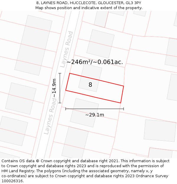 8, LAYNES ROAD, HUCCLECOTE, GLOUCESTER, GL3 3PY: Plot and title map