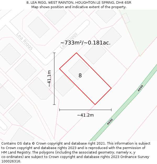 8, LEA RIGG, WEST RAINTON, HOUGHTON LE SPRING, DH4 6SR: Plot and title map