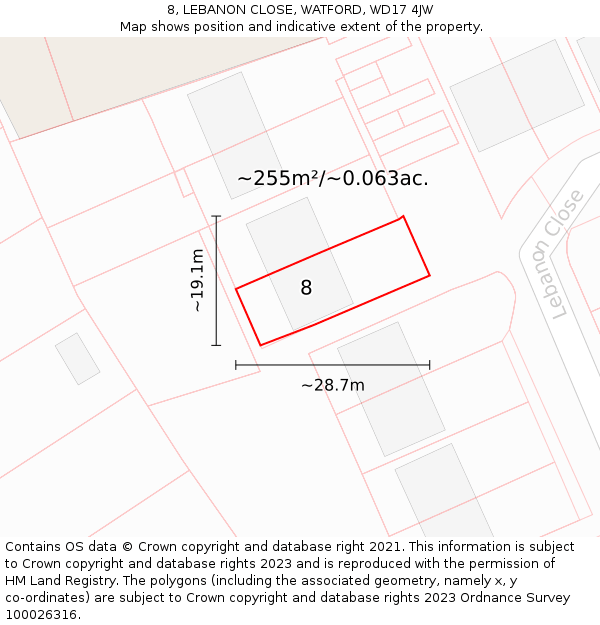 8, LEBANON CLOSE, WATFORD, WD17 4JW: Plot and title map