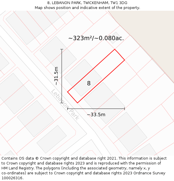 8, LEBANON PARK, TWICKENHAM, TW1 3DG: Plot and title map