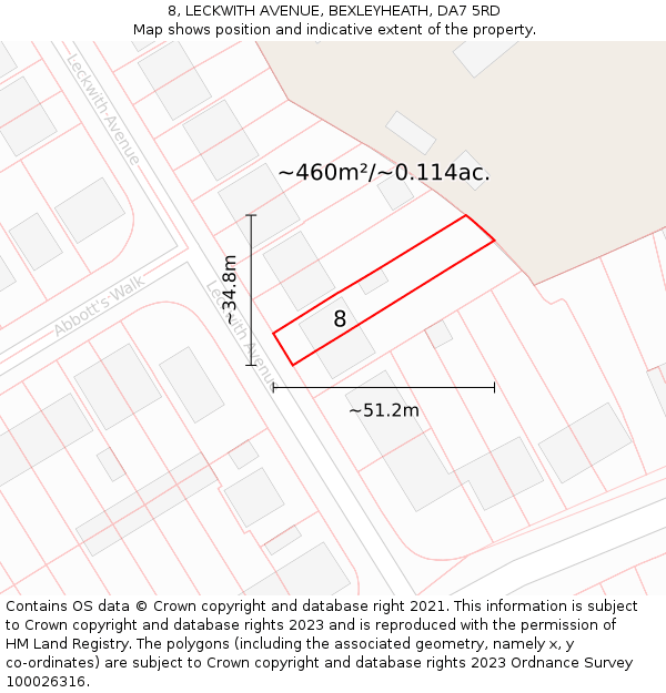 8, LECKWITH AVENUE, BEXLEYHEATH, DA7 5RD: Plot and title map