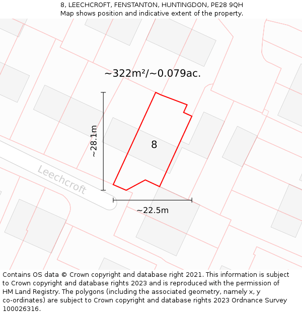 8, LEECHCROFT, FENSTANTON, HUNTINGDON, PE28 9QH: Plot and title map