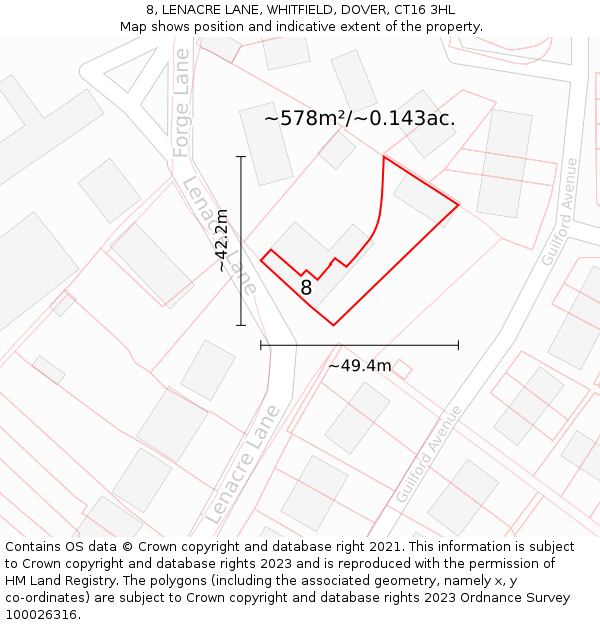 8, LENACRE LANE, WHITFIELD, DOVER, CT16 3HL: Plot and title map