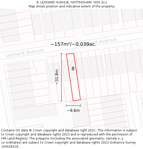 8, LEONARD AVENUE, NOTTINGHAM, NG5 2LU: Plot and title map