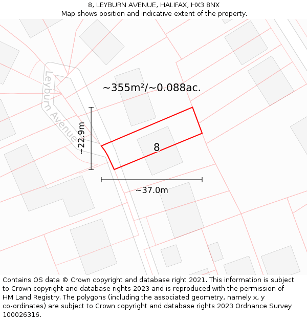 8, LEYBURN AVENUE, HALIFAX, HX3 8NX: Plot and title map