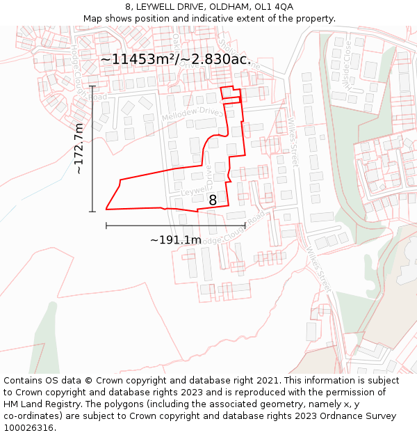 8, LEYWELL DRIVE, OLDHAM, OL1 4QA: Plot and title map