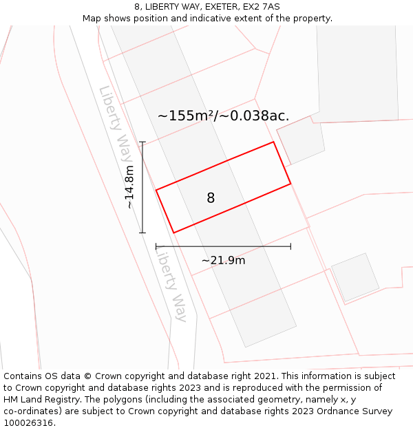 8, LIBERTY WAY, EXETER, EX2 7AS: Plot and title map