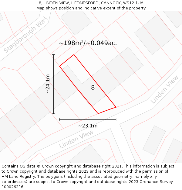 8, LINDEN VIEW, HEDNESFORD, CANNOCK, WS12 1UA: Plot and title map