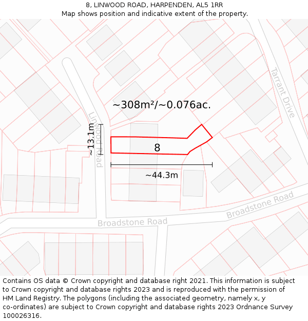 8, LINWOOD ROAD, HARPENDEN, AL5 1RR: Plot and title map