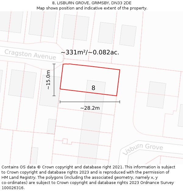 8, LISBURN GROVE, GRIMSBY, DN33 2DE: Plot and title map