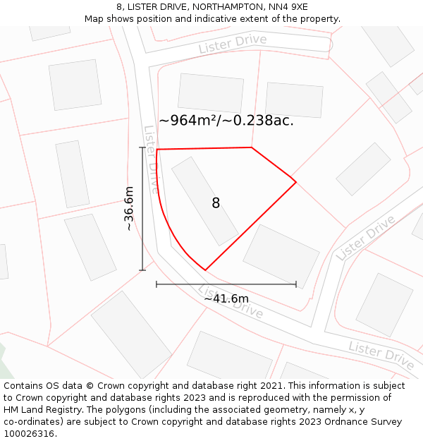 8, LISTER DRIVE, NORTHAMPTON, NN4 9XE: Plot and title map