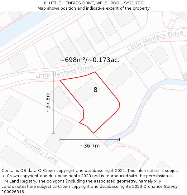 8, LITTLE HENFAES DRIVE, WELSHPOOL, SY21 7BG: Plot and title map