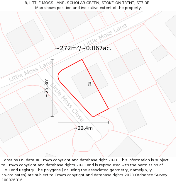 8, LITTLE MOSS LANE, SCHOLAR GREEN, STOKE-ON-TRENT, ST7 3BL: Plot and title map