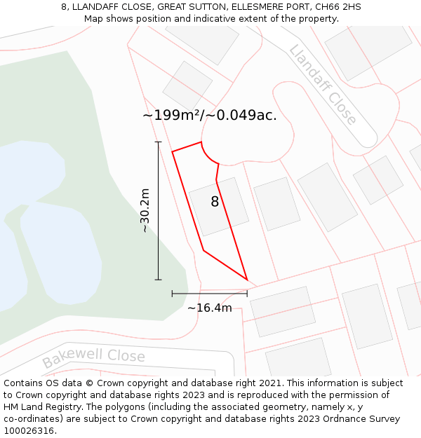 8, LLANDAFF CLOSE, GREAT SUTTON, ELLESMERE PORT, CH66 2HS: Plot and title map