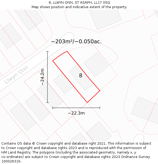 8, LLWYN ONN, ST ASAPH, LL17 0SQ: Plot and title map