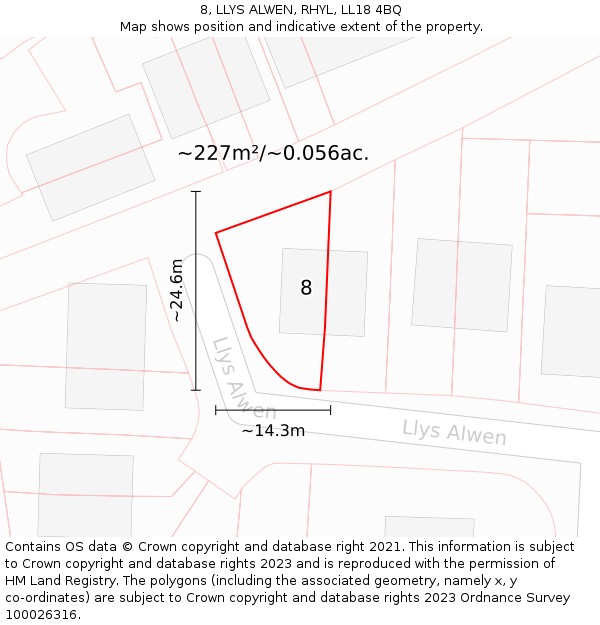 8, LLYS ALWEN, RHYL, LL18 4BQ: Plot and title map