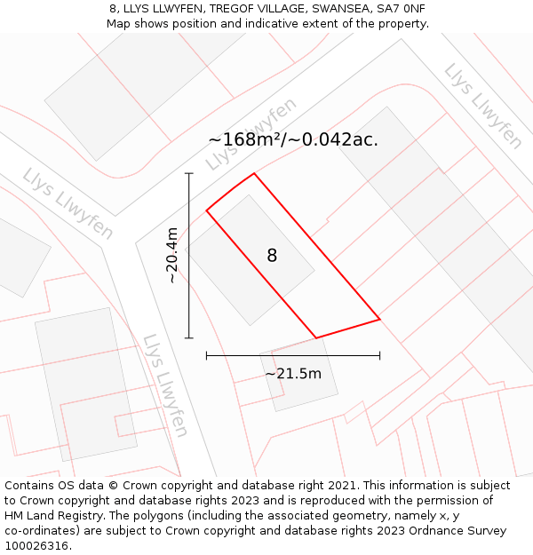 8, LLYS LLWYFEN, TREGOF VILLAGE, SWANSEA, SA7 0NF: Plot and title map