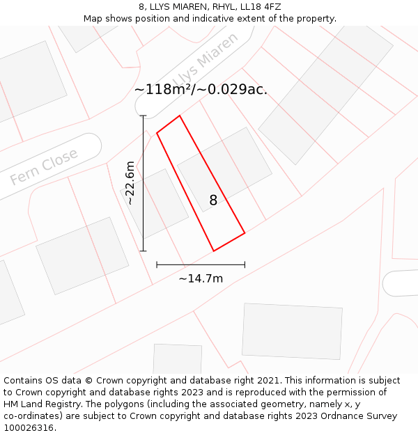 8, LLYS MIAREN, RHYL, LL18 4FZ: Plot and title map