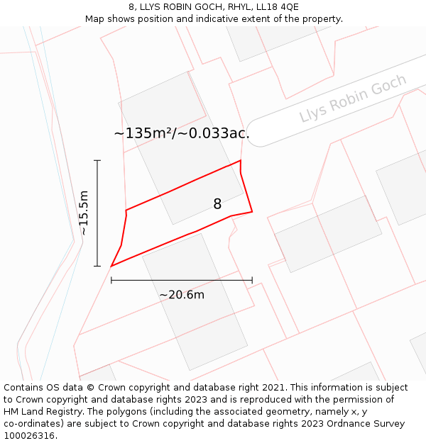 8, LLYS ROBIN GOCH, RHYL, LL18 4QE: Plot and title map