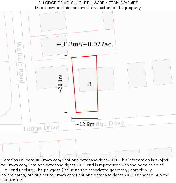 8, LODGE DRIVE, CULCHETH, WARRINGTON, WA3 4ES: Plot and title map