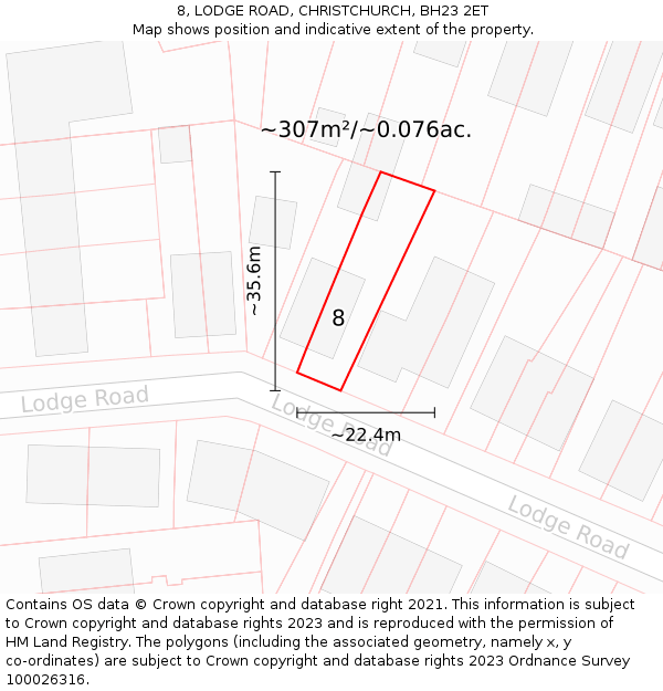 8, LODGE ROAD, CHRISTCHURCH, BH23 2ET: Plot and title map