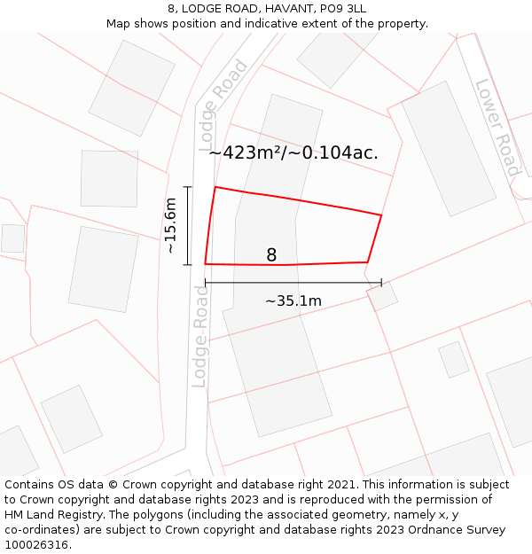 8, LODGE ROAD, HAVANT, PO9 3LL: Plot and title map