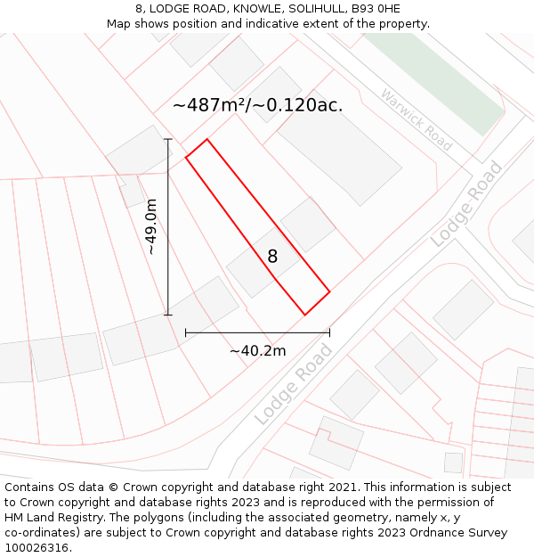 8, LODGE ROAD, KNOWLE, SOLIHULL, B93 0HE: Plot and title map