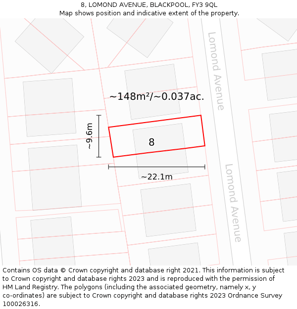 8, LOMOND AVENUE, BLACKPOOL, FY3 9QL: Plot and title map